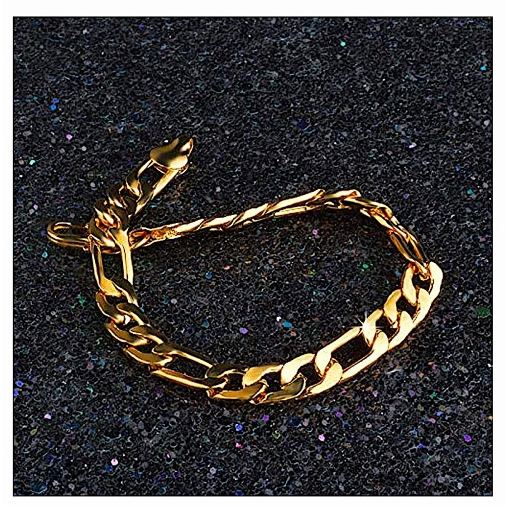 GOLD CUBAN FIGARO CHAIN LINK 8MM UNISEX 18K BRACELET